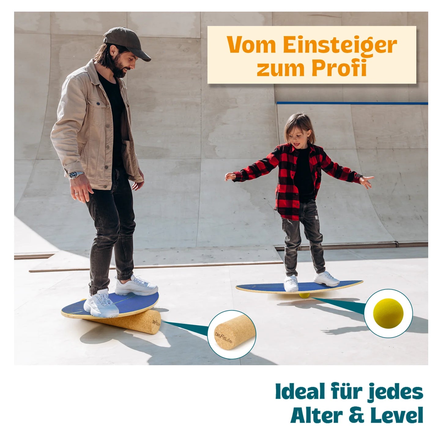 DH FitLife Surfin Balance Board aus echtem Holz – Indoor-Surfbrett mit Rocker-Form für Gleichgewicht und Koordination