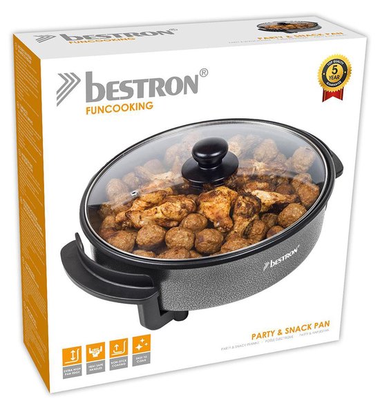 Bestron Elektrische Bratpfanne – AHP1200TGKL – Ø 30 cm – 1500 W – Maximale Temperatur 240 °C – Schwarz