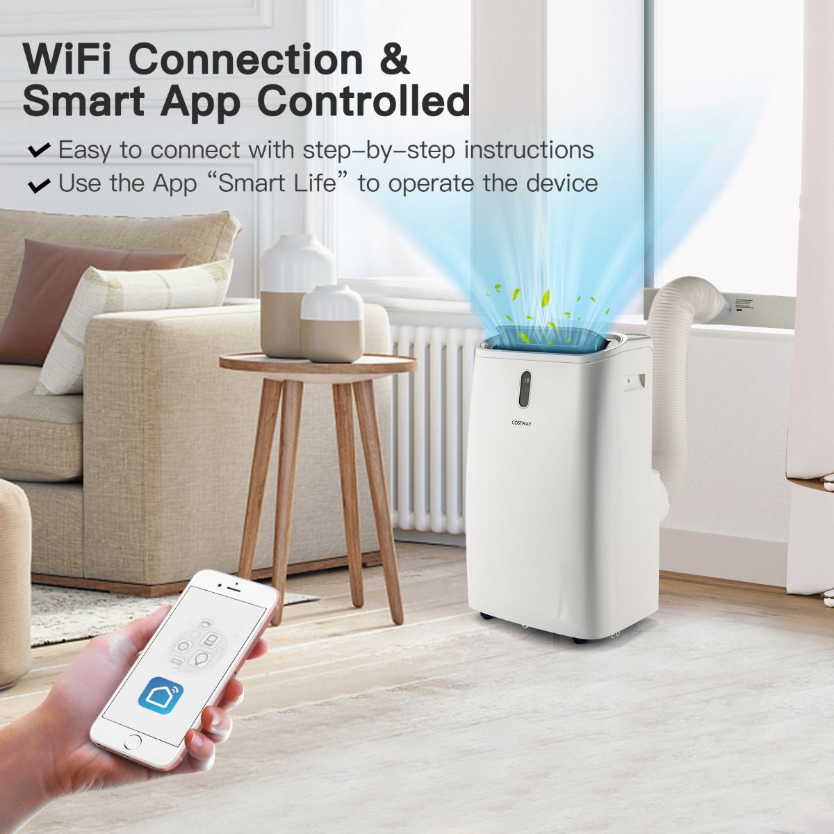 16.000 BTU 5-in-1 Mobiles Klimagerät - Kühlen, Heizen, Entfeuchten & Lüften - mit Fernbedienung und App