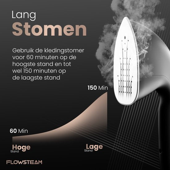 FLOWSTEAM® PRO Wäschedampfer - Handdampfer - Dampfreiniger - Wäschedampfer - 150 Minuten Dampfen - 2,5M Kabel - Schwarz