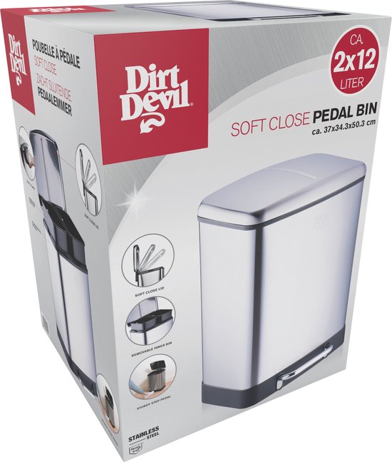 Dirt Devil Tretmülleimer 12 Liter - Abfalleimer Badezimmer - Edelstahl - Silber