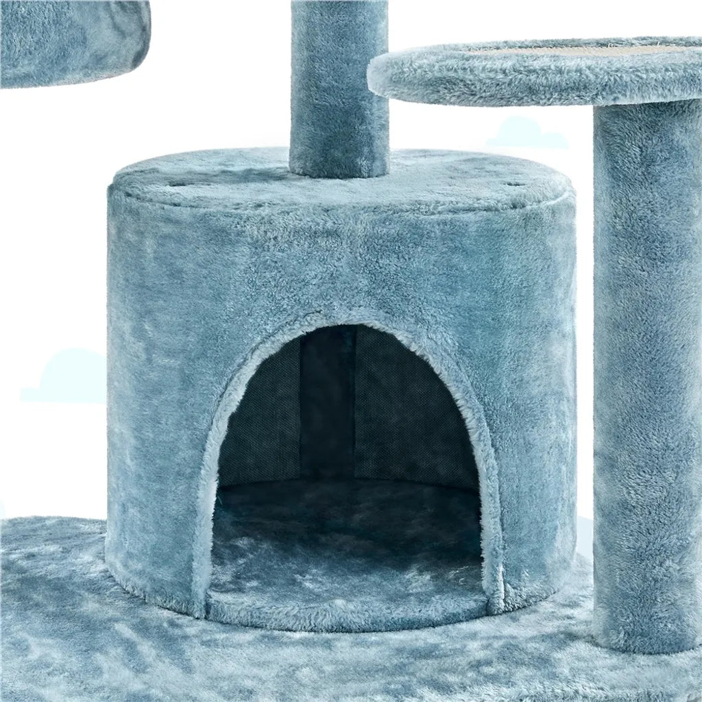 Yaheetech „Oceaan“ Kratzbaum 93 x 55 x 184 cm – Blau/Weiß – Kratzbaum mit Katzenhäuschen und Sisalstangen