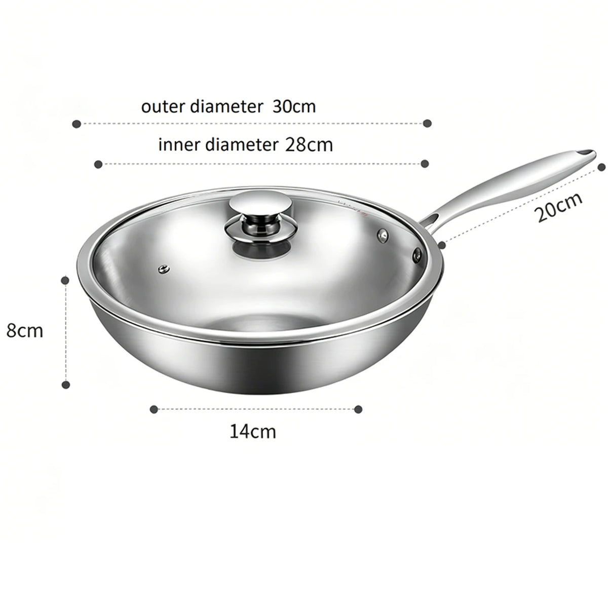 Maxcook MCC7911 Edelstahl-Wokpfanne 28 cm mit Glasdeckel