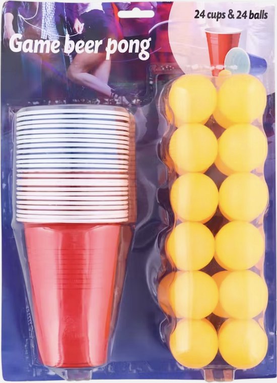 Beer Pong Trinkspielset mit 24 Bechern und 24 Bällen