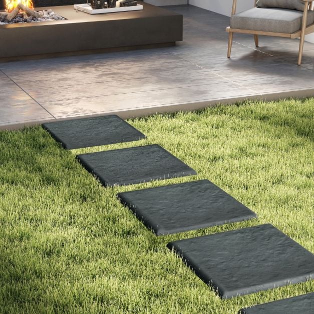 Coast Trittsteine Grau - Set aus 8 Gartenfliesen mit 32 Bodennägeln - 39,5 x 39,5 cm