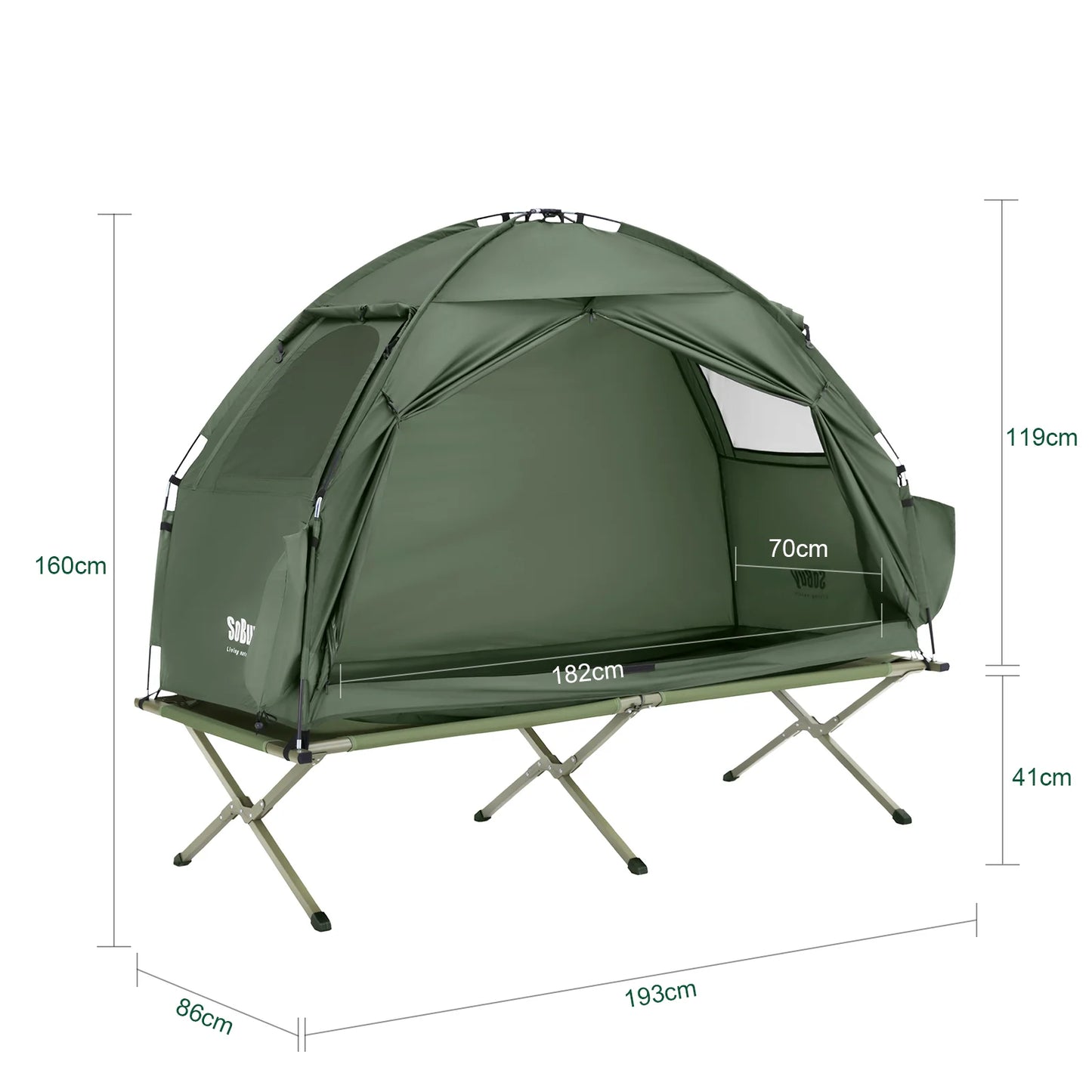 SoBuy OGS32-II-GR 1-Personen-Campingzelt, dunkelgrün – 2-in-1 mit Lampenhaken und Schuhfächern, 193 × 161 cm