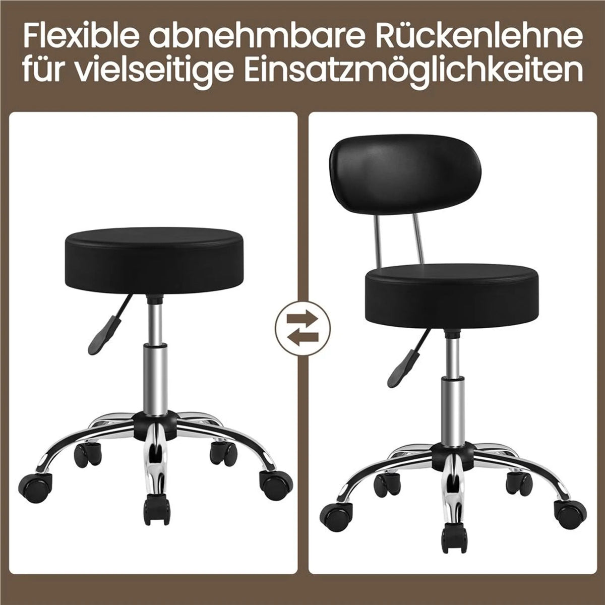 Yaheetech Barhocker Make-up Stuhl - 52 x 44,5 x 75,5-85 cm - Ausgestattet mit 10 cm dicken Sitzkissen und 360° Drehung und verchromtem Metallrahmen - Für Salon und Frisiertisch - Schwarzes Kunstleder und Metall