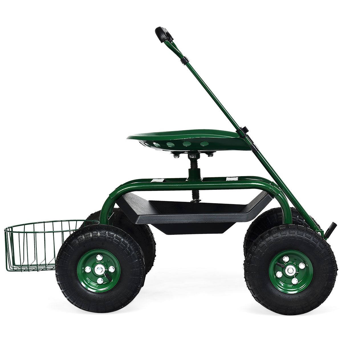 Coast Gartenwagen mit verstellbarem Griff – ergonomischer Sitz – Ablagekorb und Werkzeugkästen – grün