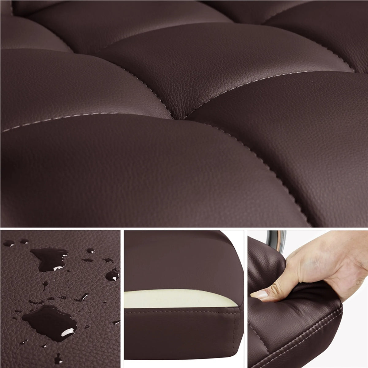Yaheetech Bürostuhl mit verstellbarer Sitzhöhe - 55 x 60,5 x 86,5-102 cm - Ausgestattet mit bequemer Schaumstoffpolsterung und schalldämpfenden Rädern und verzinktem Metallrahmen - Für Büro und Heimarbeitsplatz - Braunes Kunstleder und Metall