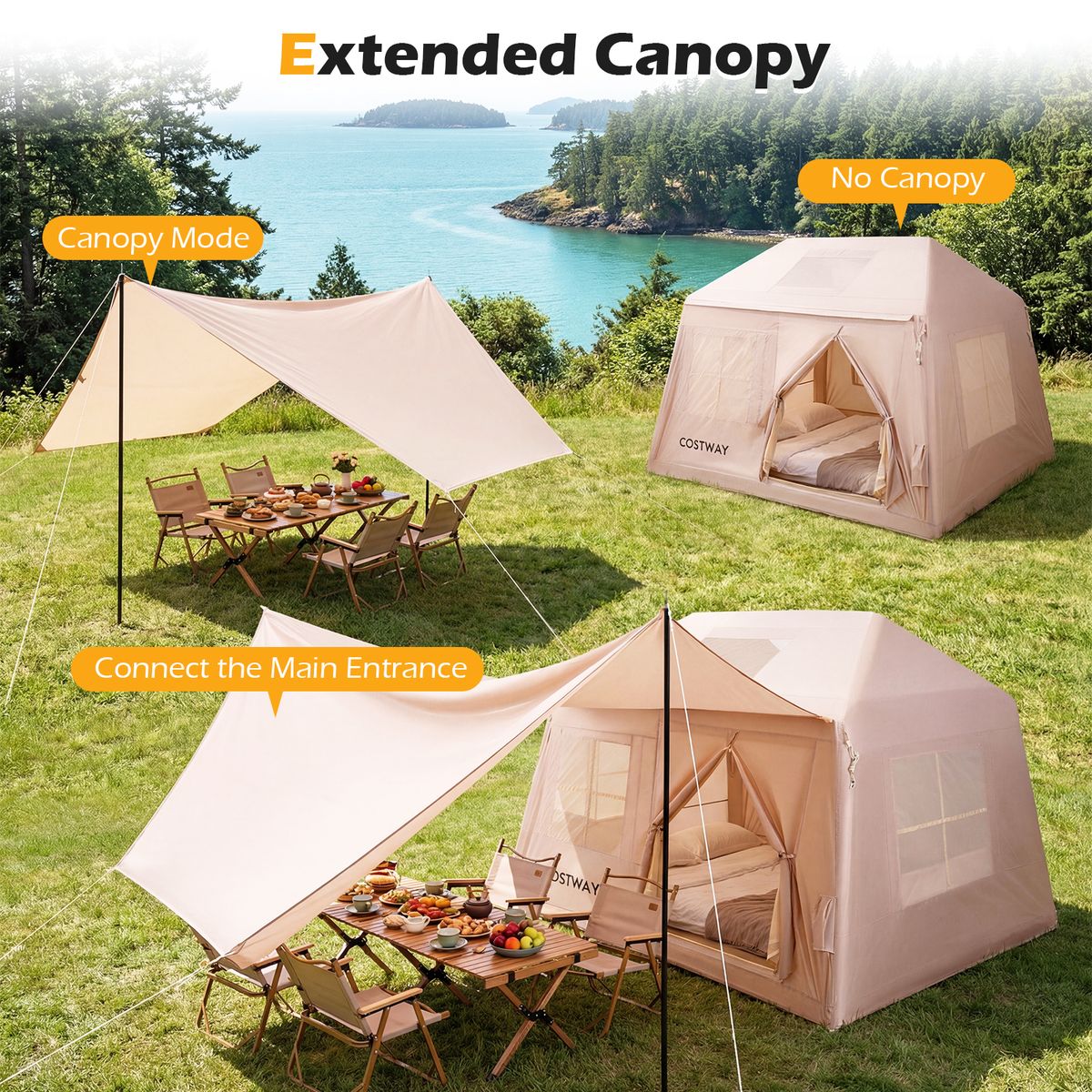 Coast aufblasbares Campingzelt – geeignet für 4–6 Personen – schnell aufzubauen – khaki 253 x 213 x 183 cm