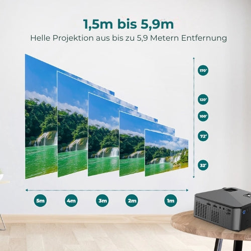 Spoused - Mini-Beamer - Full-HD - 12.000 Lumen - Streaming von Ihrem Telefon mit WiFi - Schwarz - Android