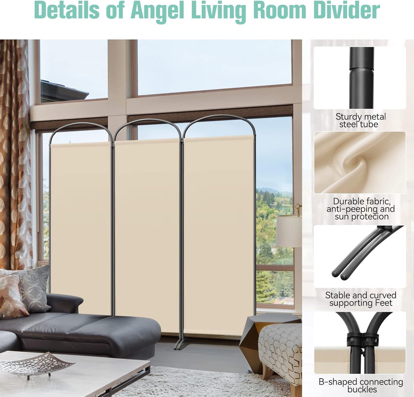 Angel Living Faltwand - 3 Paneele - 168 x 182 cm - Beige