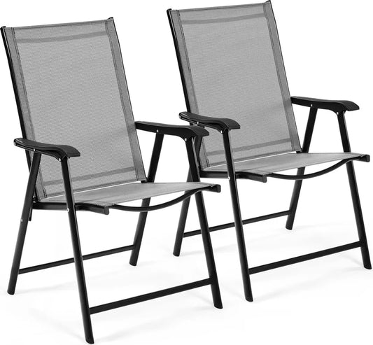 Yaheetech Gartenstuhl-Set (2er-Set) – Grau – Klappbare Gartenstühle mit hoher Rückenlehne und Armlehnen
