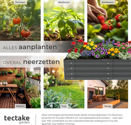 tectake® Erhöhter Pflanzkübel – 120 x 60 x 30 cm – 200 l - Pflanzkübel für den Außenbereich – Anzuchtkasten – Gemüsegarten-Kasten – Verzinkter Stahl – Offener Boden – Kräutergarten – Gartenkübel – Ergonomisch