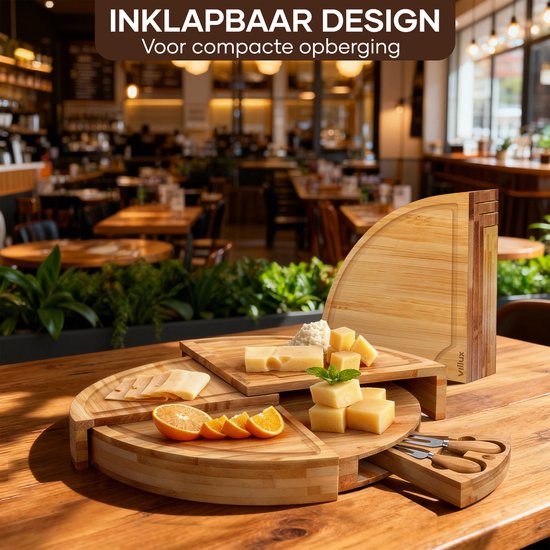 Villux Tapas-Brett – Snack-Brett – Servierbrett – Käsebrett – Häppchenbrett – inklusive Käsemesser – Tapas-Brett aus Bambus – rundes Snack-Brett – inklusive E-Book – ø 38 cm