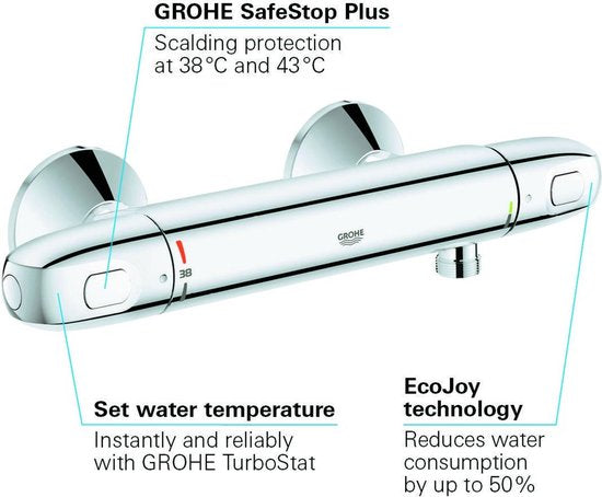 GROHE Grohtherm 1000 New Thermostat-Brausebatterie - 15cm - mit Kupplungen - EcoJoyÂ® - CoolTouch - Chrom - 34143003