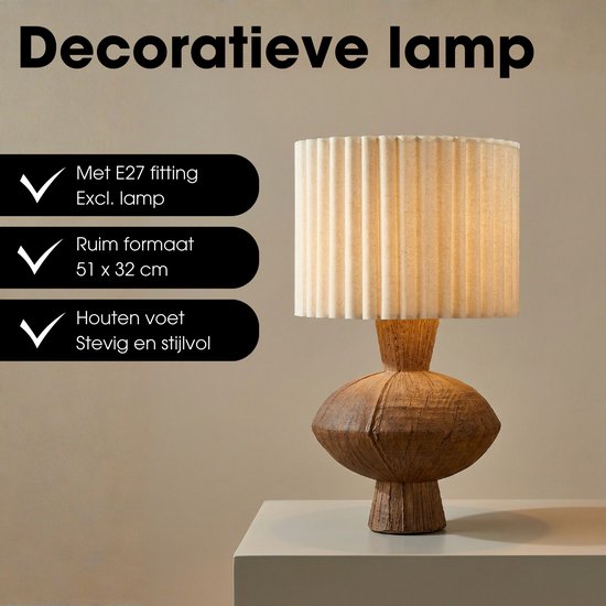 Mica Decorations Frey Tischlampe für das Wohnzimmer – Japandi-Stil – Dekorative Lampe mit Lampenschirm – Schreibtischlampe, Tischlampen für das Wohnzimmer – 51 x ⌀32 cm – Braun