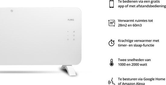 FlinQ Smart Panel Heater mit WiFi - Elektrische Heizung - Heizpaneel - Elektrische Heizung - Konvektorheizung - Tragbare Heizung - 2000W - Weiß