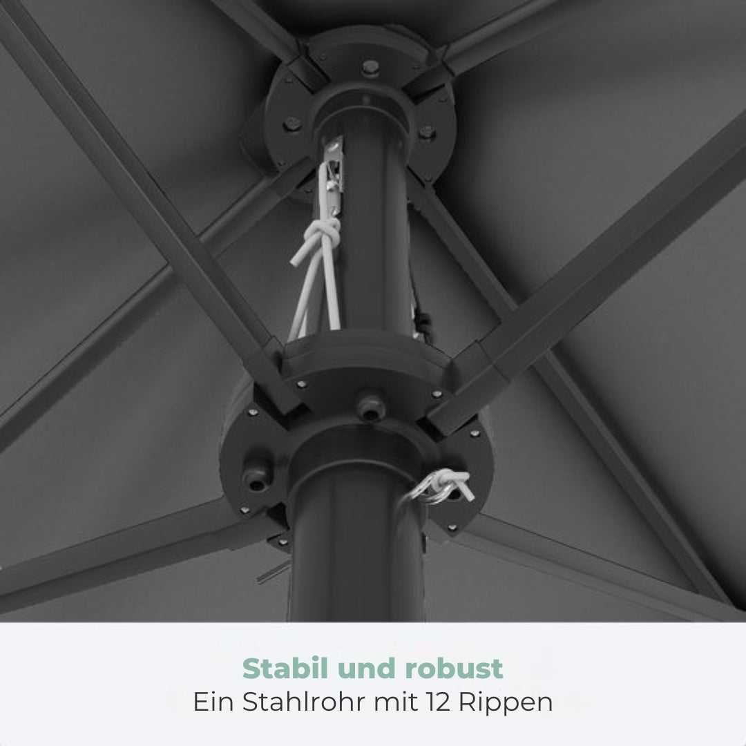 LifeGoods - Doppelter Sonnenschirm - 270x460cm - bis zu 15 Personen - Wasserdicht - mit Bezug - Dunkelgrau