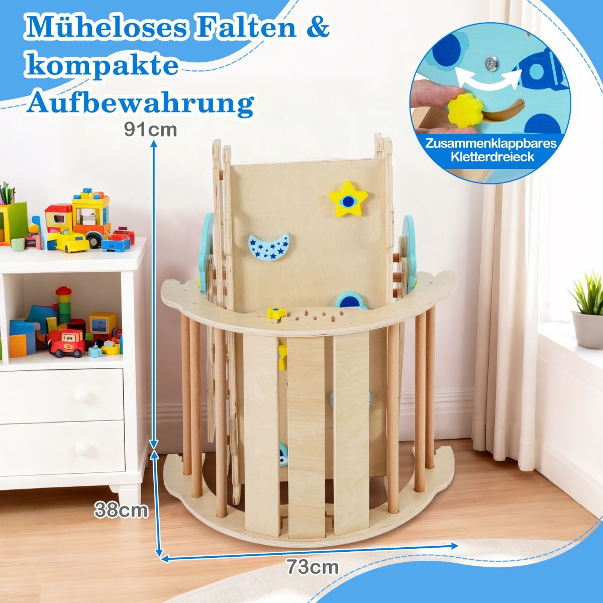 Coast Montessori Klettergerüst – 9-in-1-Spielgerät – zusammenklappbar – Naturfarben
