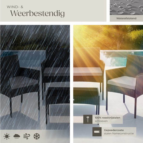 tectake® - Geflecht-Gartenset Palese - Sitzgruppe für 4 Personen - Gartenmöbel-Set mit Loungebank, Gartentisch und 2 Gartenstühlen inklusive Sitzkissen - Gartenmöbel - Wasserfest - Schwarz