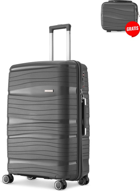 SKYCASES Travelin' Charm Handgepäck Koffer - 40L - Zahlenschloss - 35x21x54 cm - Leicht & Langlebig - Inklusive gratis Tasche - Anthrazit