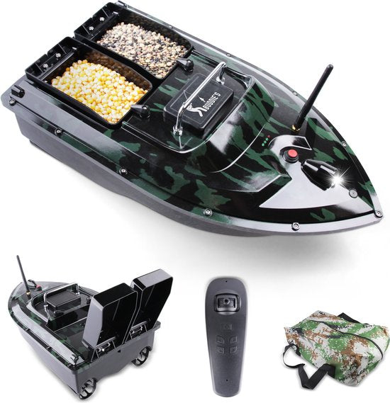 BUDDIE'S® Feedboat - 3KG Nutzlast - 2 Feeders - Beleuchtung - 500 Meter Reichweite - Aufbewahrungstasche - Feedboat Karpfen - Köderboot - Karpfenangeln