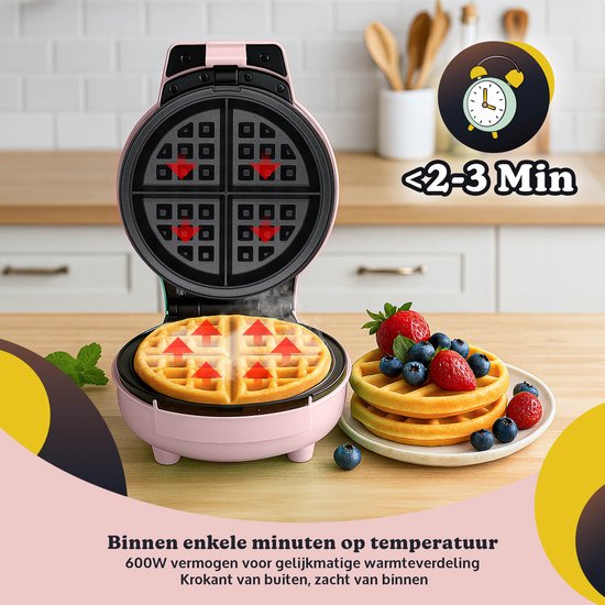 JAP Appliances Dough Joy Waffeleisen - Waffeleisen für 1 runde Waffel - Antihaftbeschichtung - Kontrollleuchte - Waffeln 16x16 cm - Pink