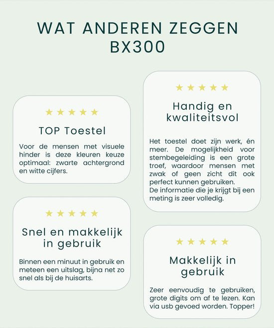 Bintoi® BX300 - Oberarm-Blutdruckmessgerät - Herzfrequenzmessgerät - Inkl. Aufbewahrungstasche und Batterien - 2 Benutzer