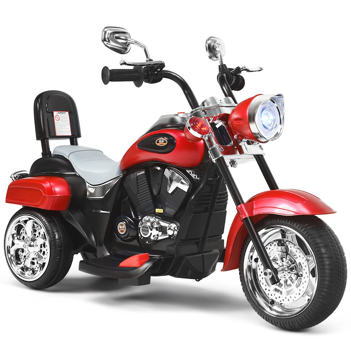 Coast Elektrisches Kindermotorrad – Dreirad mit verstellbarem Scheinwerfer und Hupe – Rot und Schwarz