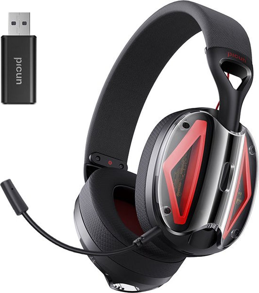 Picun G1 - 2.4GHz Wireless Gaming Headset - Over-Ear-Kopfhörer - Mit Mikrofon - PC/PS4/PS5/Nintendo Switch - Schwarz rot