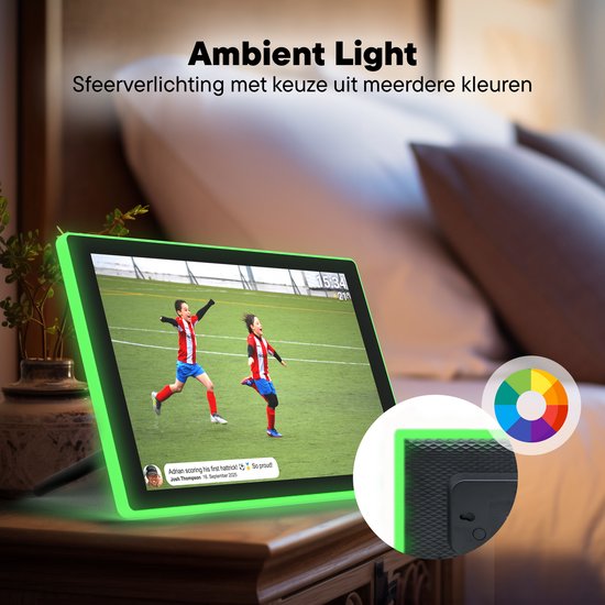 Denver Digitaler Fotorahmen 10,1-Zoll - Ambilight - HD - Frameo App - Fotorahmen - Digitaler Kalender - WiFi - 16GB - IPS-Touchscreen - PFF1082