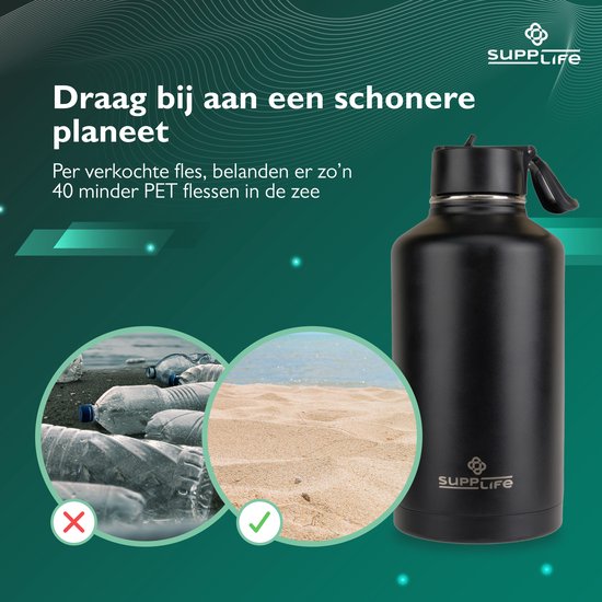 Supplife Luxe Edelstahl-Thermosflasche 2 Liter – doppelwandige Isolierung – BPA-frei und auslaufsicher