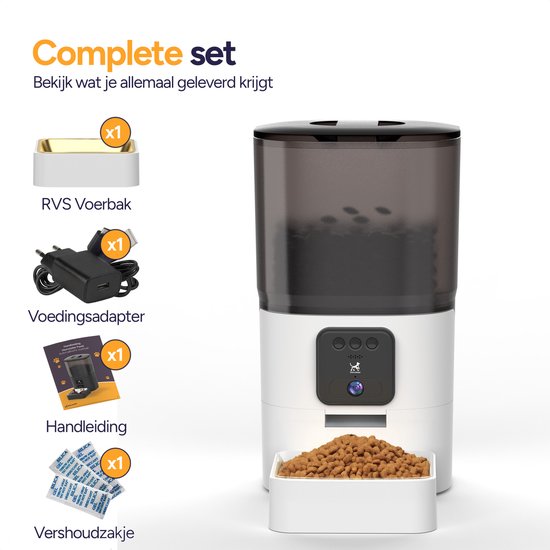 Viervoeter Feed Pro – Automatischer Futterspender 6 l – für Katzen und Hunde – Futterspender mit App – Weiß