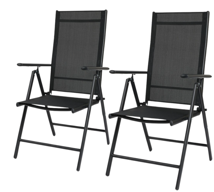 Lifa Garden 2er-Set Aluminium-Gartenstühle - Verstellbar - max 120 kg - 69 x 56 x 106 cm - Schwarz