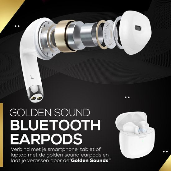 Golden Sound Ohrhörer - Bluetooth - Kabellos - Earpods - Sport Ohrhörer - Für Smartphone & Laptop - Weiß
