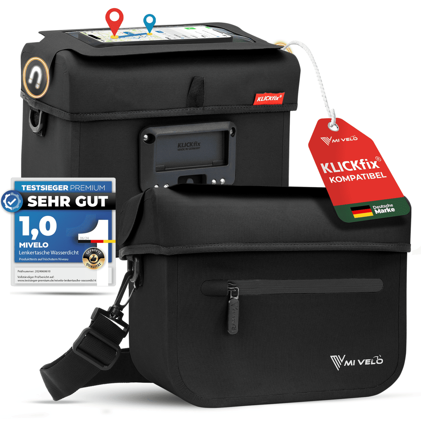 Mivelo Lenkertasche Fahrrad KLICKfix 100% wasserdicht "BOB"