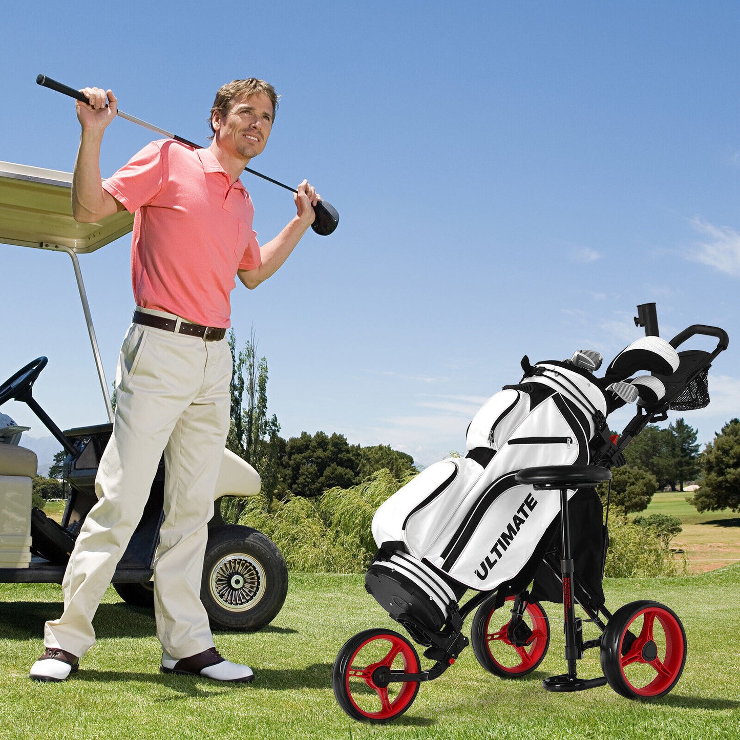 Coast 3-Rad Golf Kart Einstellbares Licht Golf Kart 129,5 x 75 x 101,5-119,5 cm rot + schwarz
