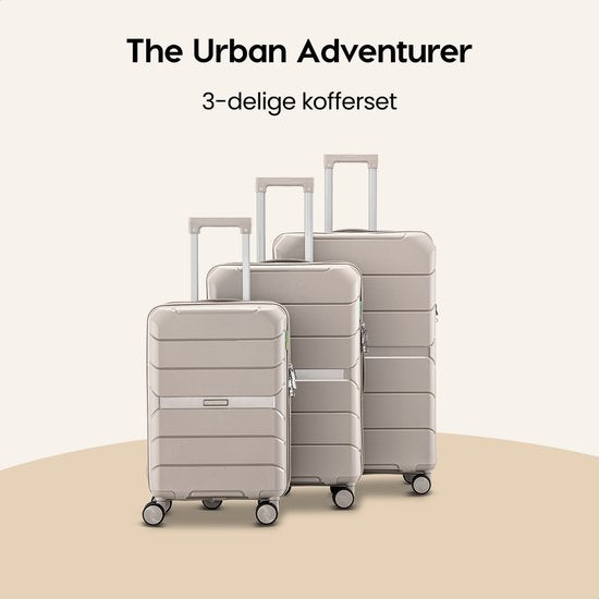 SKYCASES Urban Adventurer - Kofferset - 3-teilig - Zahlenschloss - 232L - Spinnerrollen - Reisekoffer mit Kofferschloss - Leichtgewicht - Beige