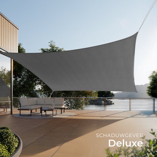 tectake® Rechteckiges Schattentuch Sunny - 3 x 5 m - Extra stabiles 185 g/m² HDPE-Sonnenschutztuch - 50+ UV-Schutz - wetterfest und reißfest - Sonnenschirm für Garten, Balkon, Terrasse - Sonnenschirm inklusive Befestigungsmaterial - Grau