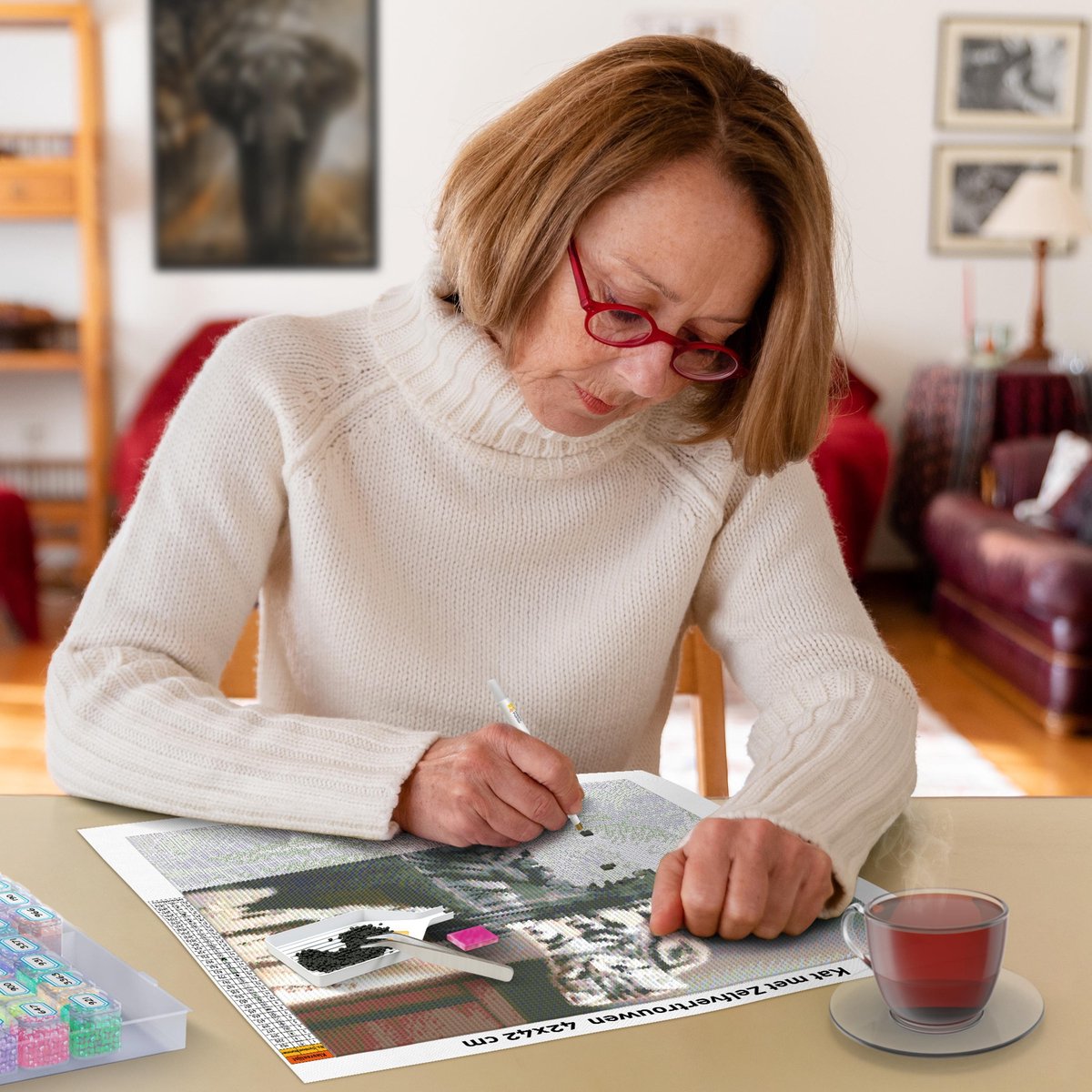 Happy Painter Diamond Painting Erwachsene & Kinder - Gartenansicht in voller Blüte - 30x30 cm - Komplettpaket