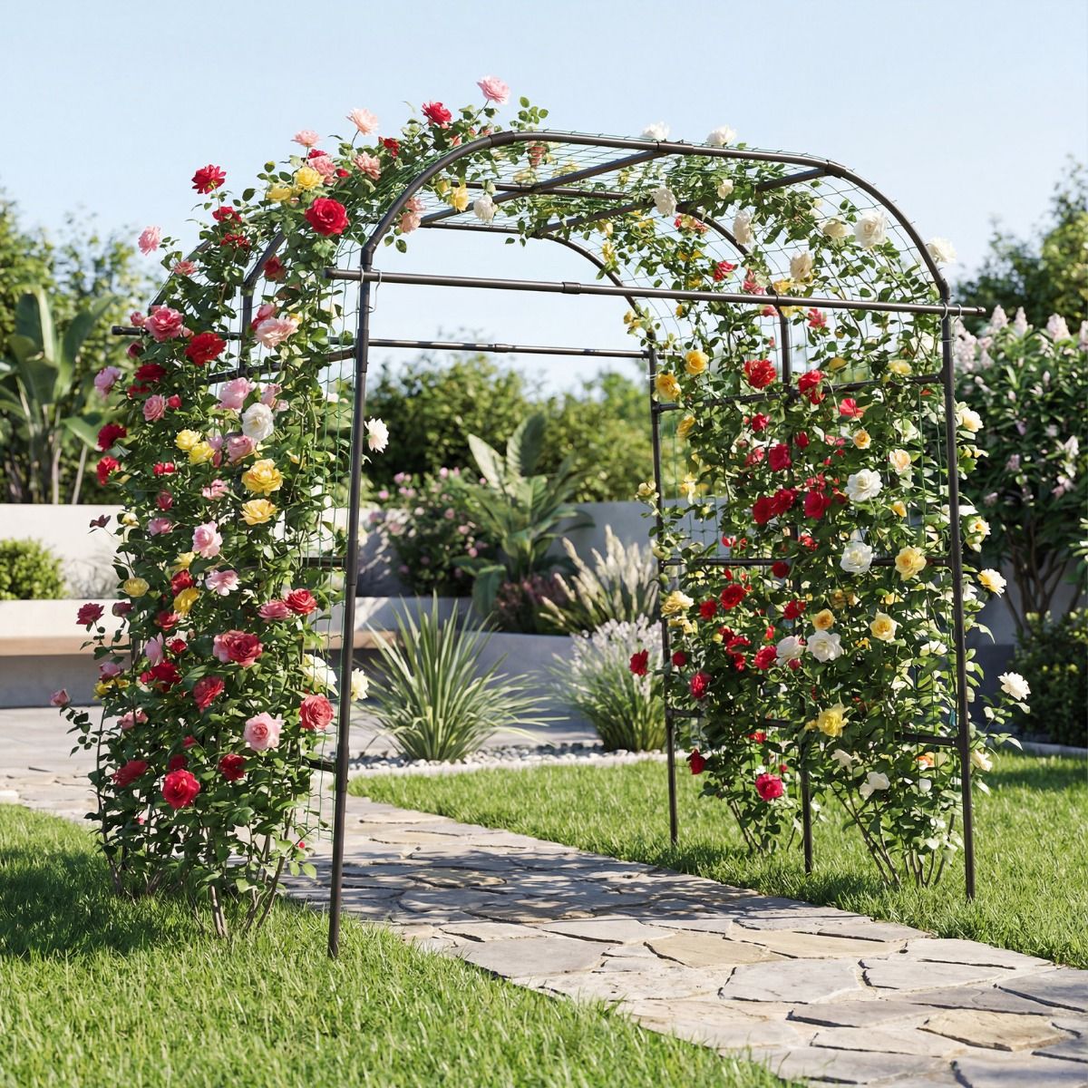 Coast Kletterpflanzenbogen – U-förmiges Gartengestell – Metallkonstruktion – Schwarz – 205,5 x 181 x 230 cm