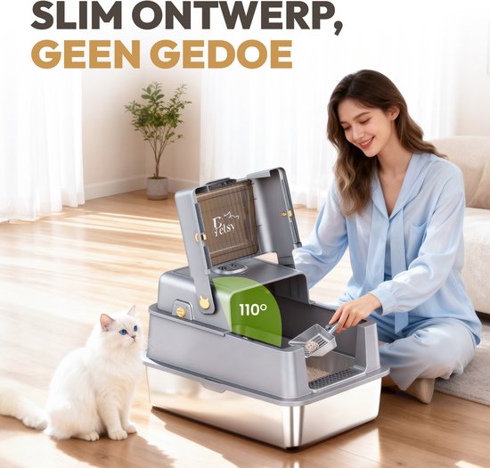 Petsy® – Premium-Katzenklo aus Edelstahl Pro – XXL – inkl. Geruchsneutralisator – inkl. Katzenschaufel, Streuauffangbehälter und Auslaufmatte – für große und kleine Katzen – 37 l Fassungsvermögen – groß –