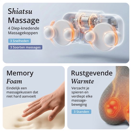 Lifeproducts - Massagekissen mit Memory Foam - Shiatsu-Nackenmassagegerät mit Wärmefunktion