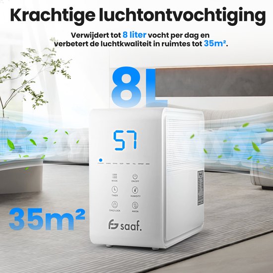 Luftentfeuchter - 8L/Tag - Für Schlafzimmer, Bad, Wohnzimmer & Keller - bis zu 40m2 - Luftentfeuchter - Saaf Dehu PRO