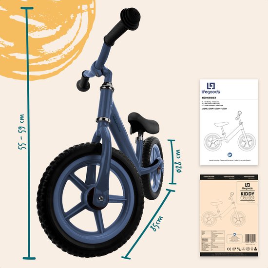 LifeGoods KiddyCruiser Balance Bike - 2 Jahre - Jungen und Mädchen - Marine Blau