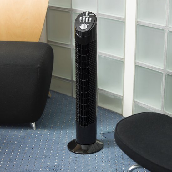 Bestron Turmventilator, Ventilator mit 3 Geschwindigkeitsstufen & 75° Grad Drehfunktion, inkl. Timer, Höhe: 78 cm, 35W, AFT760Z, Farbe: schwarz