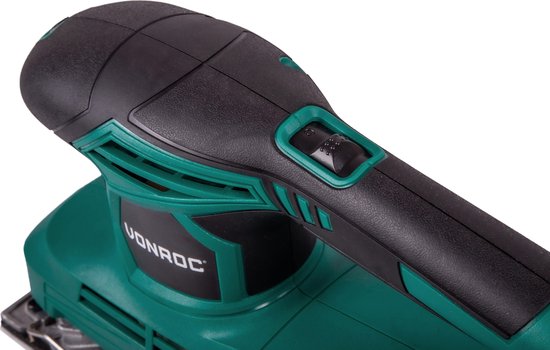 VONROC Exzenterschleifer 240W - 90x187mm - Mit Staubauffangbox & 12 Stück Schleifpapier