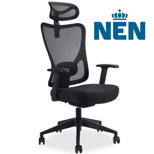 Novitaa Bürostuhl - Ergonomischer Bürostuhl - Bürostuhl - Erwachsene - Verstellbar - Kopfstütze - Schwarz
