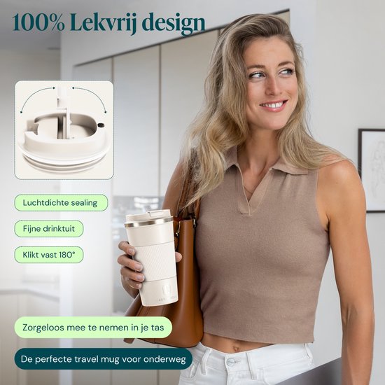 Castagnola Thermosbecher – Kaffeebecher zum Mitnehmen – Reisebecher für Kaffee und Tee – Teebecher – 510 ml – Edelstahl – Offwhite